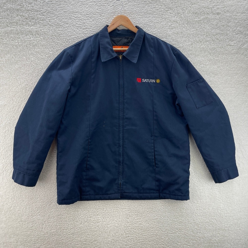 Red Kap Jacket Mens XL Navy Blue Saturn Automotive Work Quilted Coat Made in USA